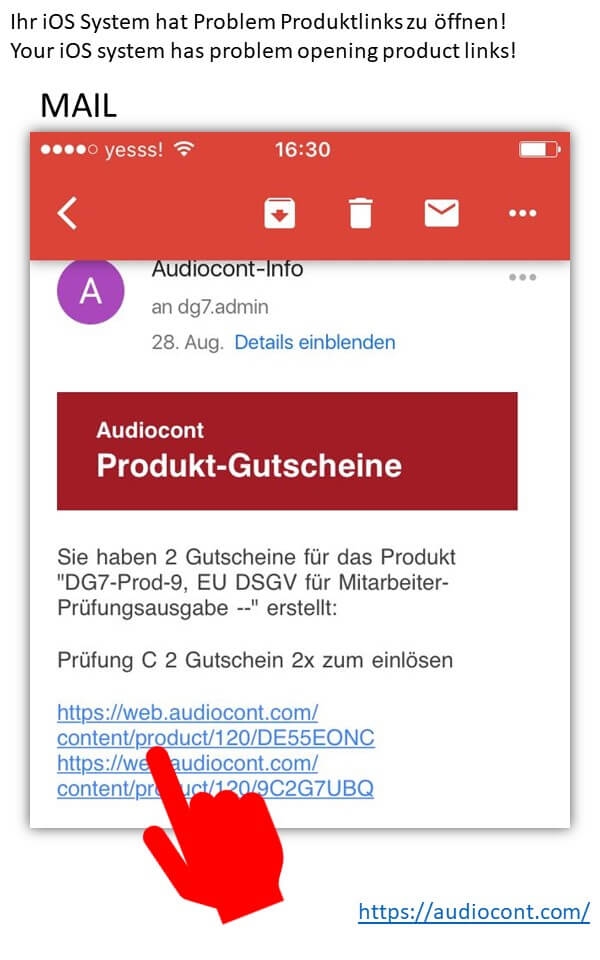 Audiocont Support Produktlink wird von iOS nicht in App Audiocont geöffnet